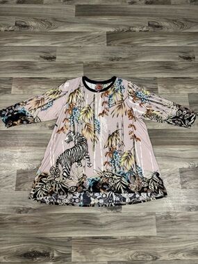 Johnny Was Tiger Jungle Print Tunic 3/4 Sleeve Shirt Size XXL